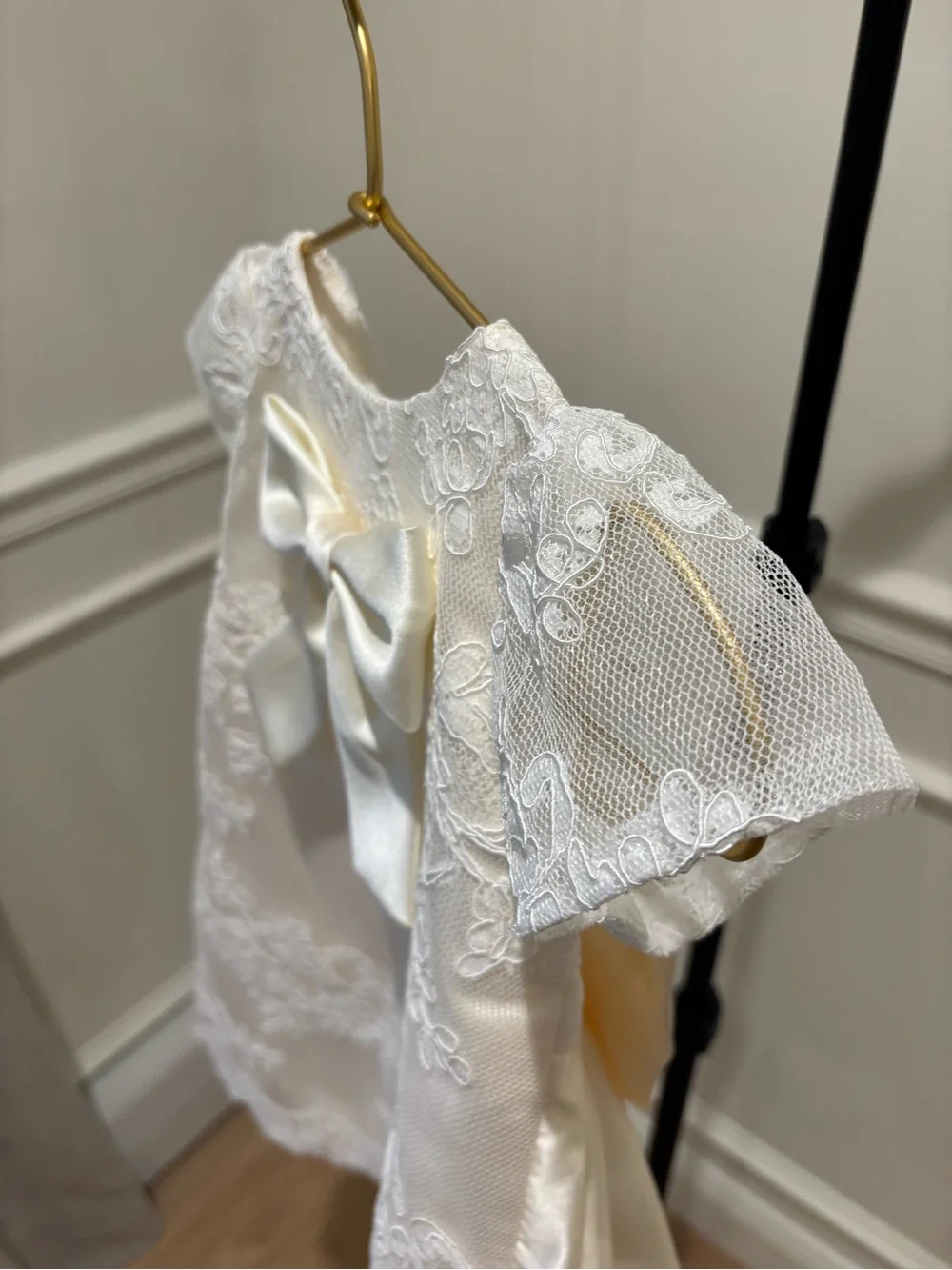 Ivory Lace Bow Baby Dress